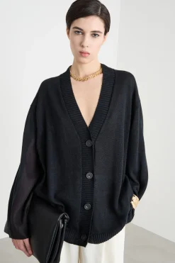 Cardigan oversize con ampio scollo - Nero
