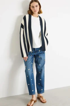 Cardigan traforato open-front - Blu Bianco