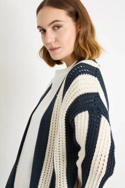 Cardigan traforato open-front - Blu Bianco