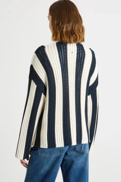 Cardigan traforato open-front - Blu Bianco