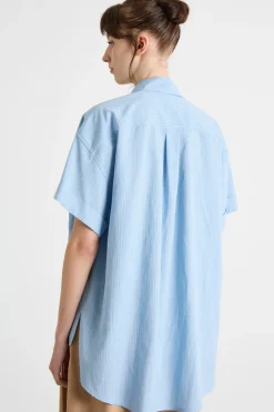 Casacca ampia con manica corta - Azzurro