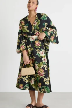 Casacca con balza in raso stampato - Nero