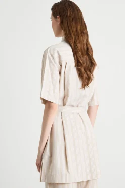 Casacca con cintura - Beige Bianco