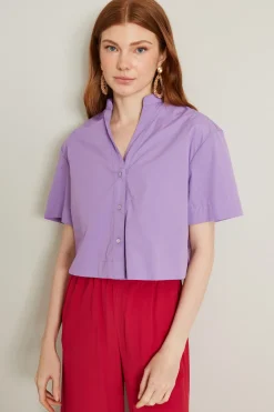 Casacca cropped in popeline - Lilla