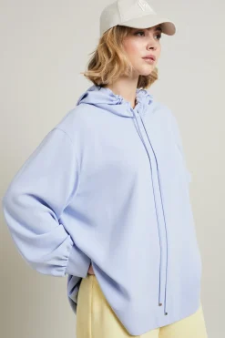 Casacca in cady con cappuccio - Celeste