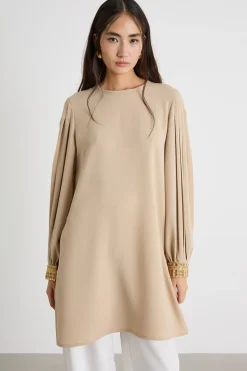 Casacca in cady con maniche plissé - Beige
