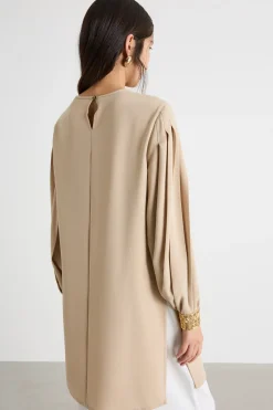 Casacca in cady con maniche plissé - Beige