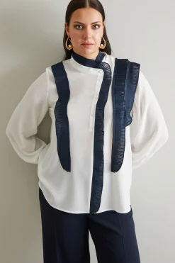 Casacca in crepè con volant - Bianco Blu
