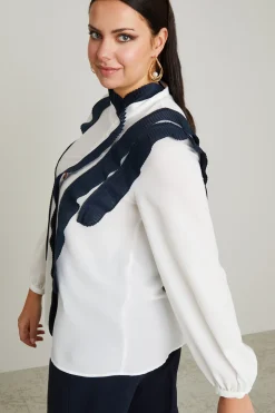 Casacca in crepè con volant - Bianco Blu