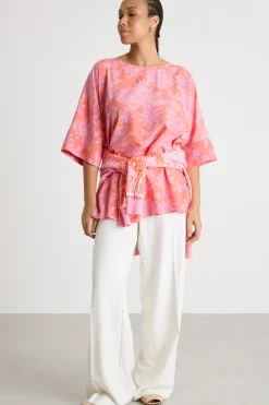 Casacca in crepe de chine stampato - Arancione Rosa