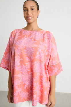 Casacca in crepe de chine stampato - Arancione Rosa
