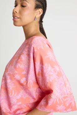 Casacca in crepe de chine stampato - Arancione Rosa