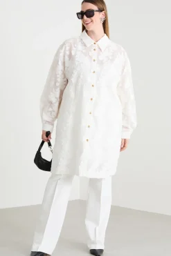 Casacca in fil coupé a fiori - Bianco