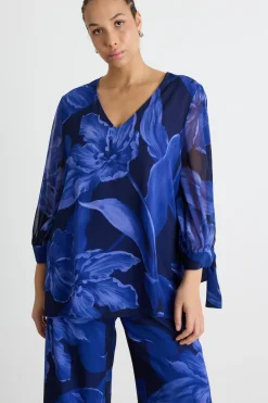 Casacca in georgette stampata - Blu