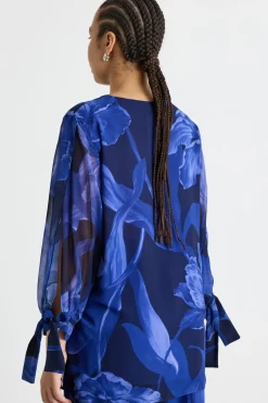 Casacca in georgette stampata - Blu