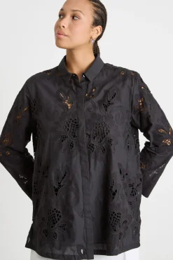 Casacca in mussola ricamata - Nero