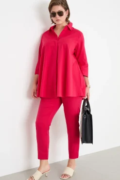Casacca in popeline con balza sul retro - Fuxia