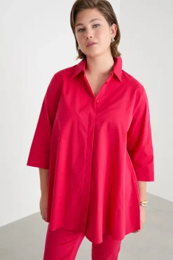 Casacca in popeline con balza sul retro - Fuxia
