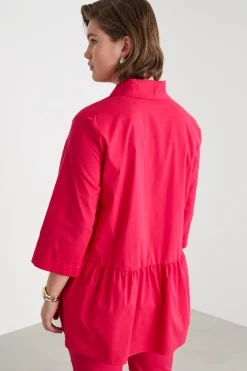 Casacca in popeline con balza sul retro - Fuxia