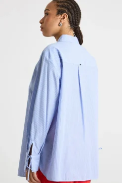 Casacca in popeline con lacci - Azzurro