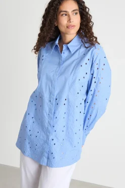 Casacca in popeline ricamato - Azzurro