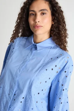 Casacca in popeline ricamato - Azzurro