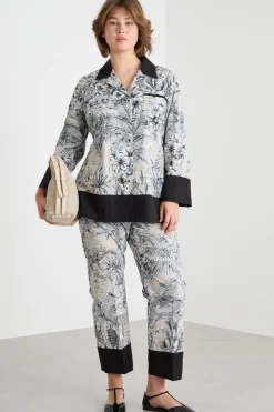 Casacca in popeline stampato - Beige Nero