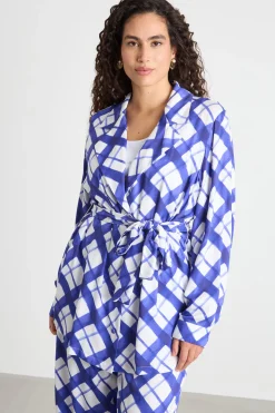 Casacca in raso fluido con cintura - Blu Bianco