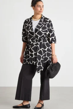 Casacca in raso fluido con cintura - Nero Bianco