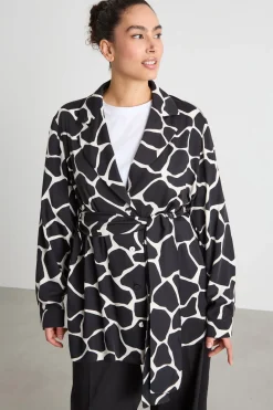 Casacca in raso fluido con cintura - Nero Bianco