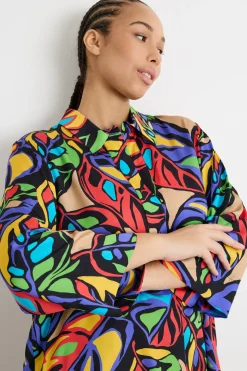 Casacca in raso stampato - Viola Rosso