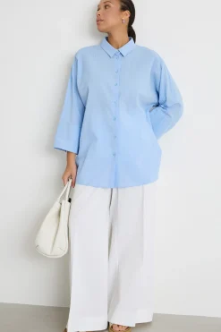 Casacca in seersucker - Azzurro
