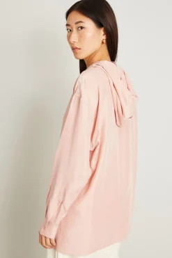 Casacca in seta con cappuccio - Rosa Polvere