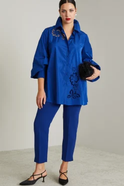 Casacca in taffetà con ricamo - Bluette