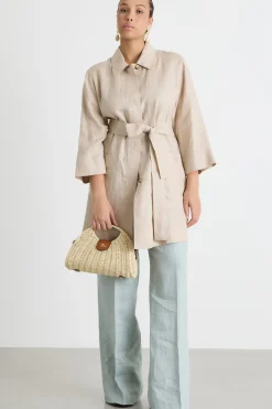 Casacca in tela con cintura - Beige