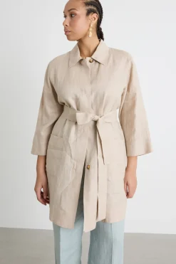 Casacca in tela con cintura - Beige