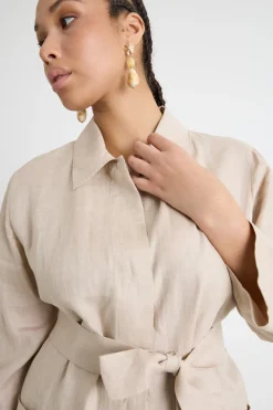 Casacca in tela con cintura - Beige