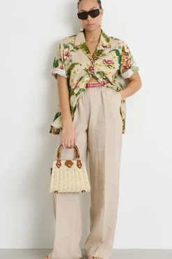Casacca in tela con stampa floreale - Beige