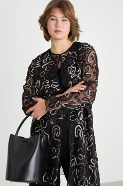 Casacca in tulle ricamato - Nero