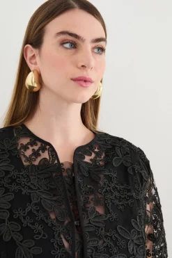 Casacca in tulle ricamato - Nero