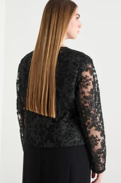 Casacca in tulle ricamato - Nero