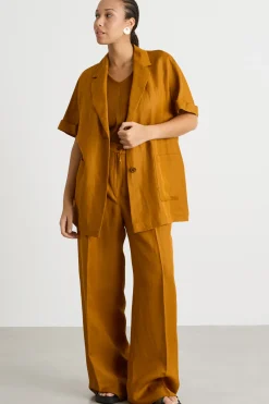 Casacca in twill con maniche corte - Marrone