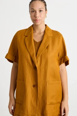 Casacca in twill con maniche corte - Marrone