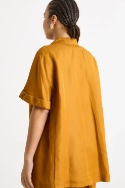 Casacca in twill con maniche corte - Marrone