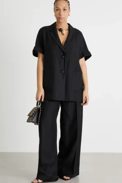 Casacca in twill con maniche corte - Nero