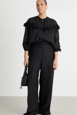 Casacca in voile con balze plissé - Nero