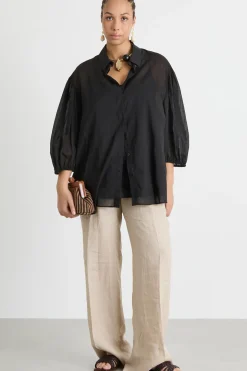 Casacca in voile con manica balloon - Nero