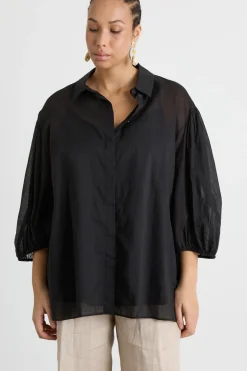 Casacca in voile con manica balloon - Nero