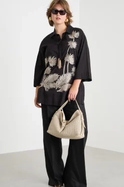 Casacca in voile ricamato - Nero