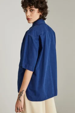 Casacca over in canvas - Blu
